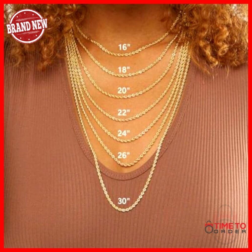 14K Solid Gold Rope Chain Necklace Diamond Cut Lobster Clasp 18-30 Inch - Picture 5 of 7